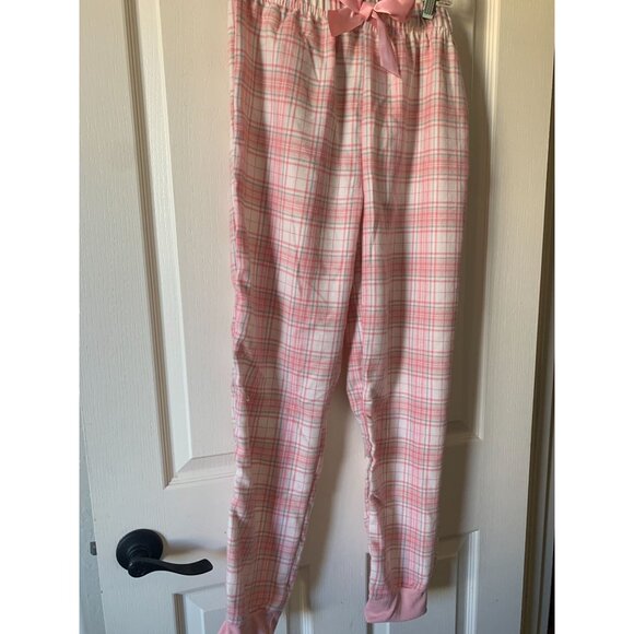 Girls Pink Thermal Pajama Set With Plaid Pants & Bow Accent - Picture 4 of 7